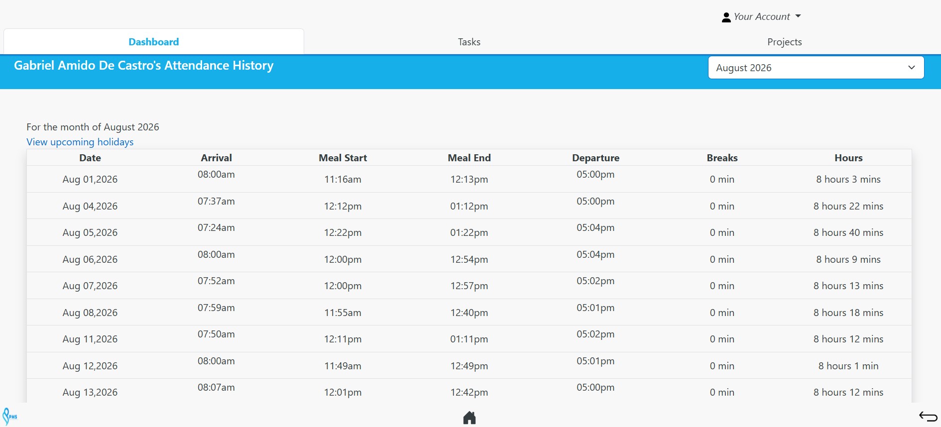 PMIS platform interface