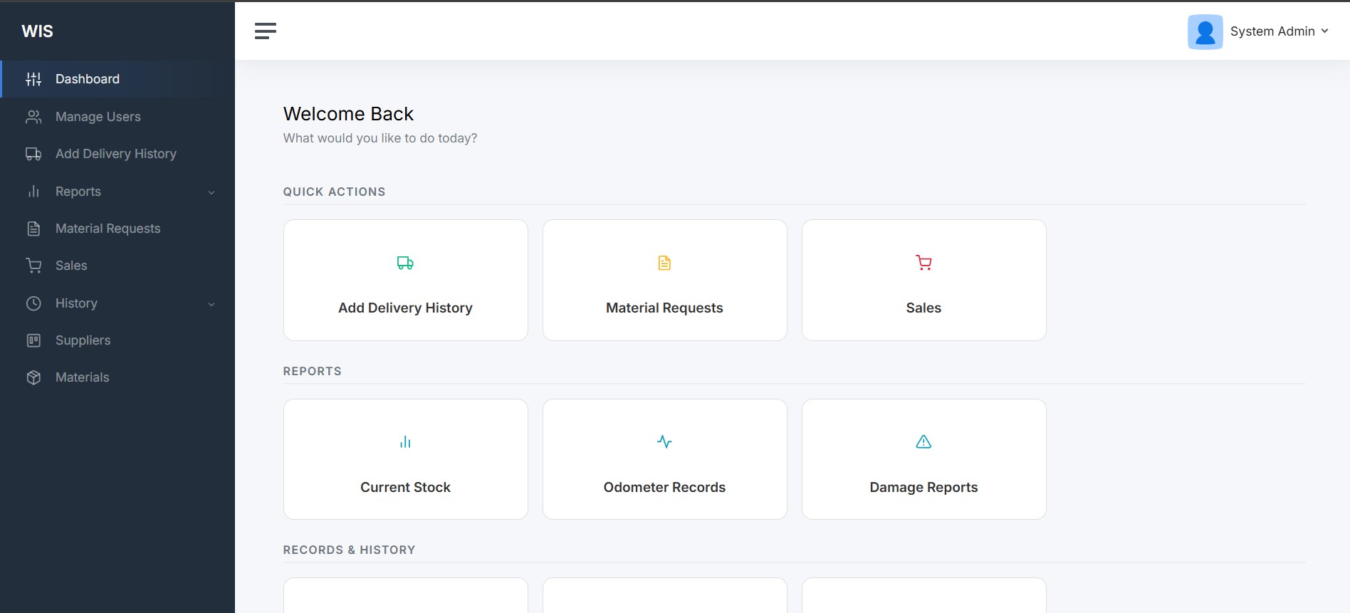 Warehouse Information System interface